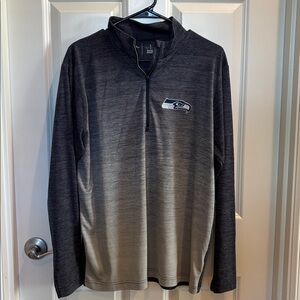 Antigua Seahawks Navy and Gray Striped Quarterzip Pullover - Men’s size large